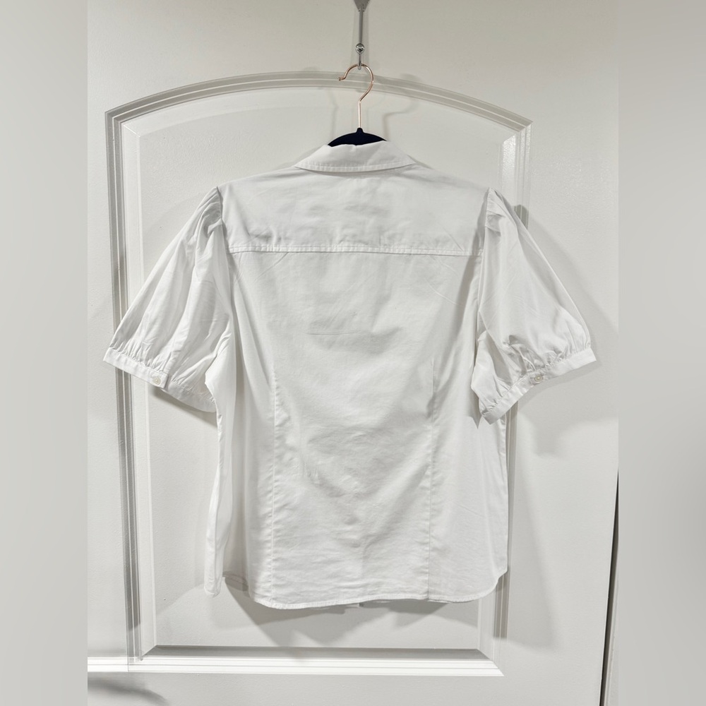 J.Crew Factory Puff Sleeve Button-Down Shirt Women L White Collared Cotton Blend - Picture 4 of 10